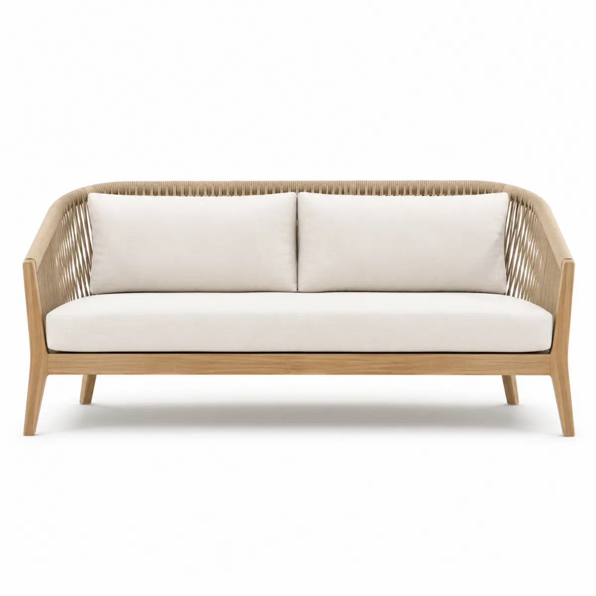 Sofa trzyosobowa z drewna teak i poliestru, beżowa