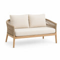 Sofa dwuosobowa z drewna teak i liną, beżowa