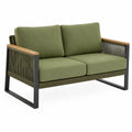 Sofa ogrodowa zielona stalowa z drewnem