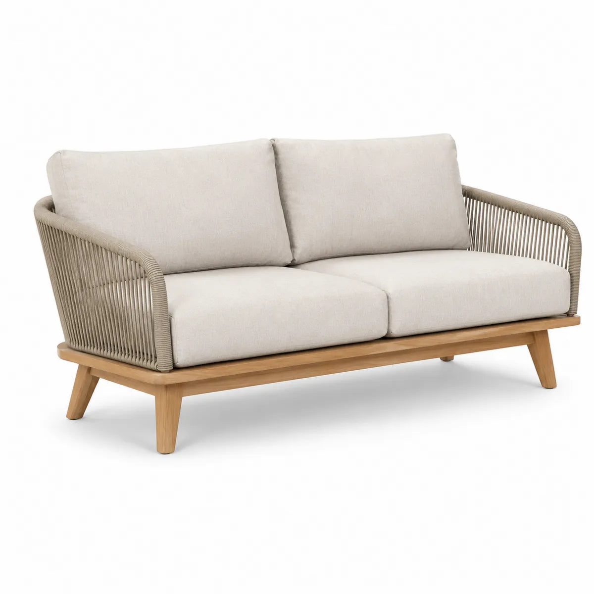 Dwuosobowa sofa z drewna tekowego i poliestru, beżowa