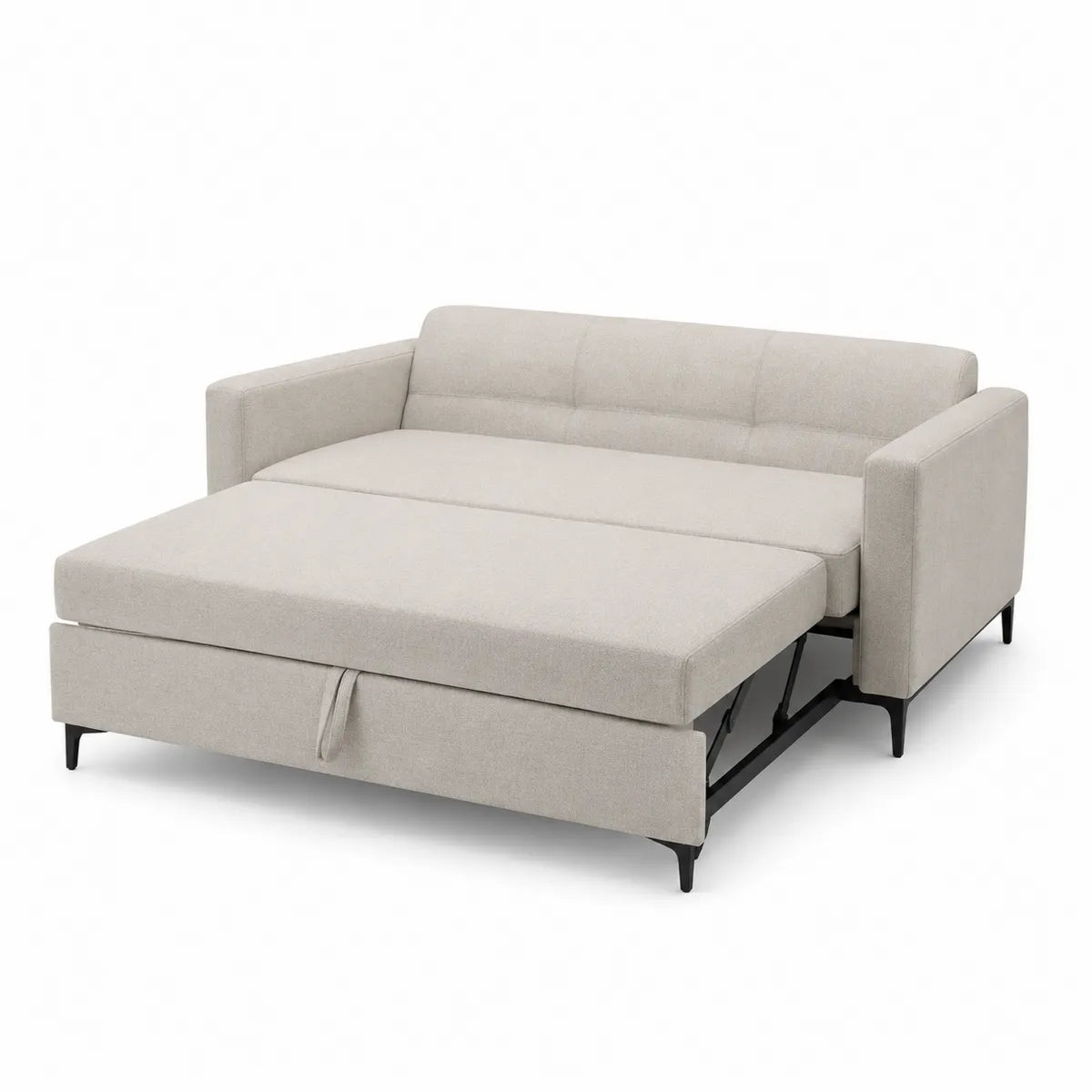 Sofa rozkładana beżowa z tkaniny poliestrowej 200x150x90 cm