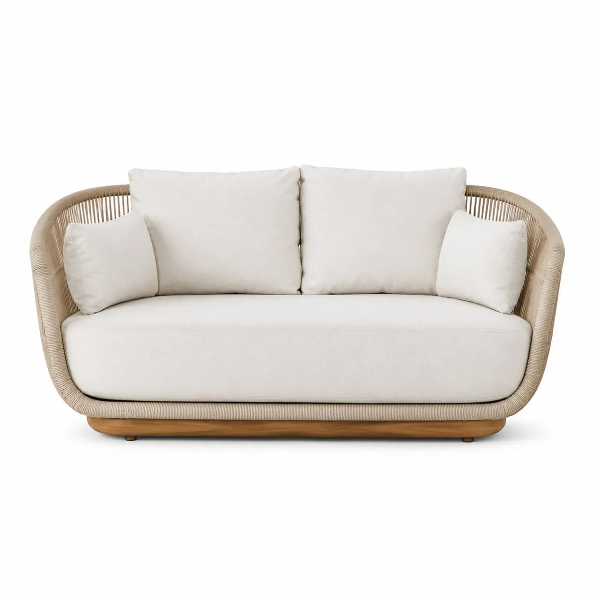 Sofa ogrodowa 3-osobowa beżowa poliester, drewno, 200x90x80cm