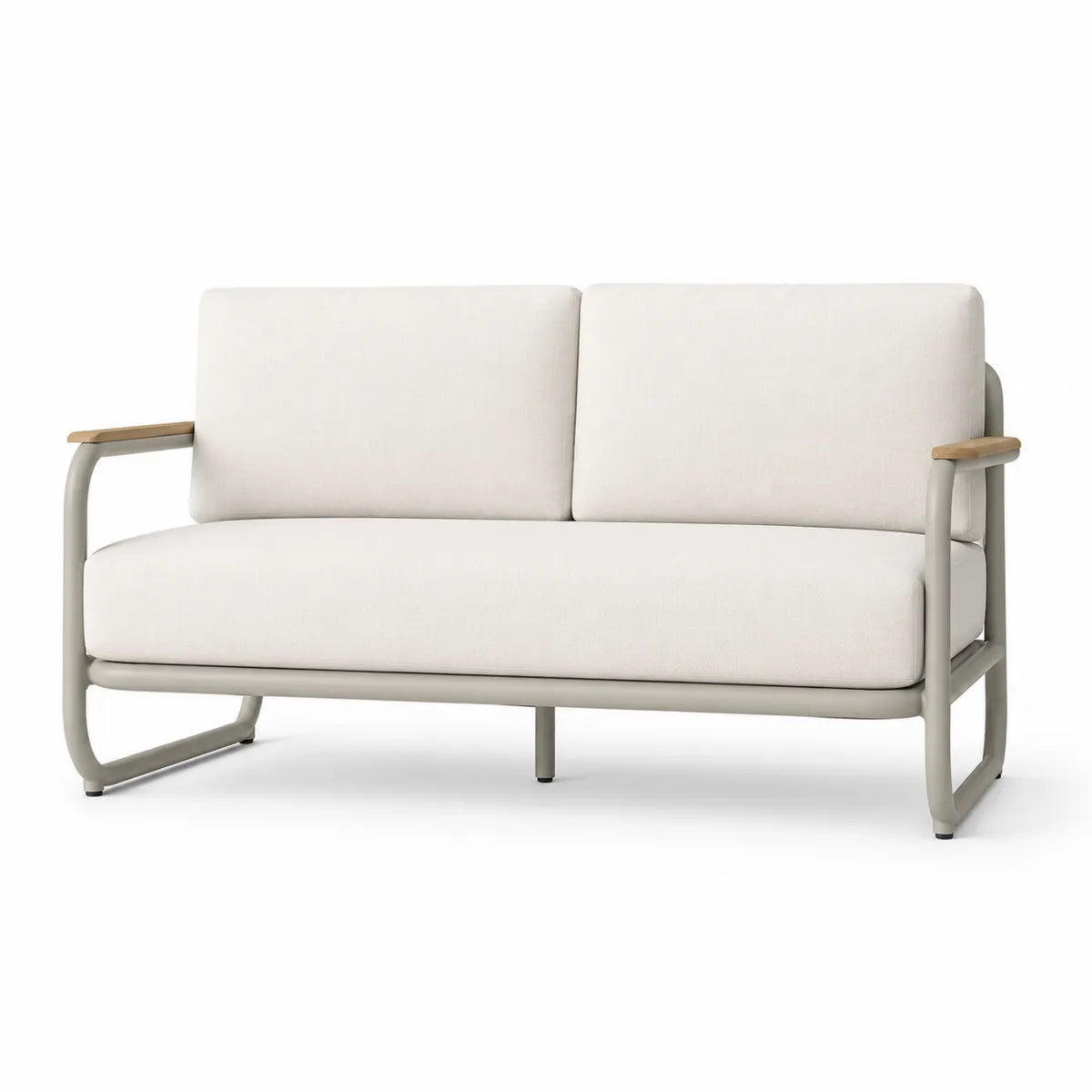 Sofa ogrodowa stalowa z beżowymi poduszkami