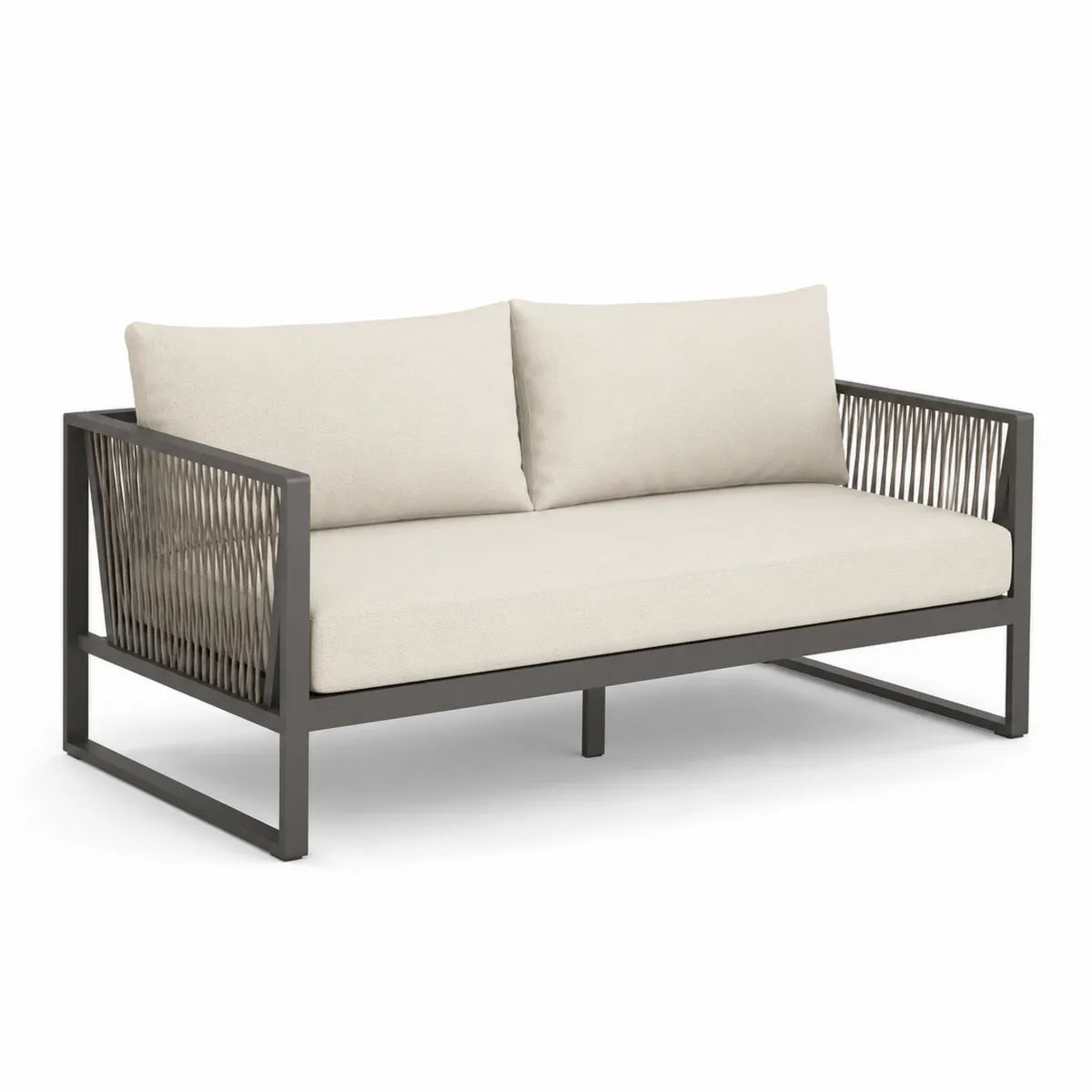 Metalowa dwuosobowa sofa ogrodowa z poliestrem beżowa