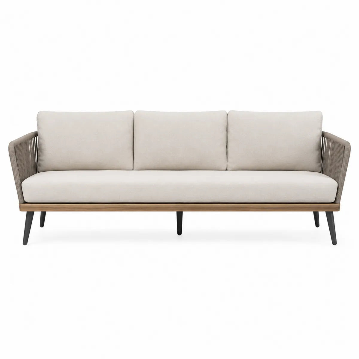 Sofa ogrodowa 3-osobowa beżowa poliester metal drewno