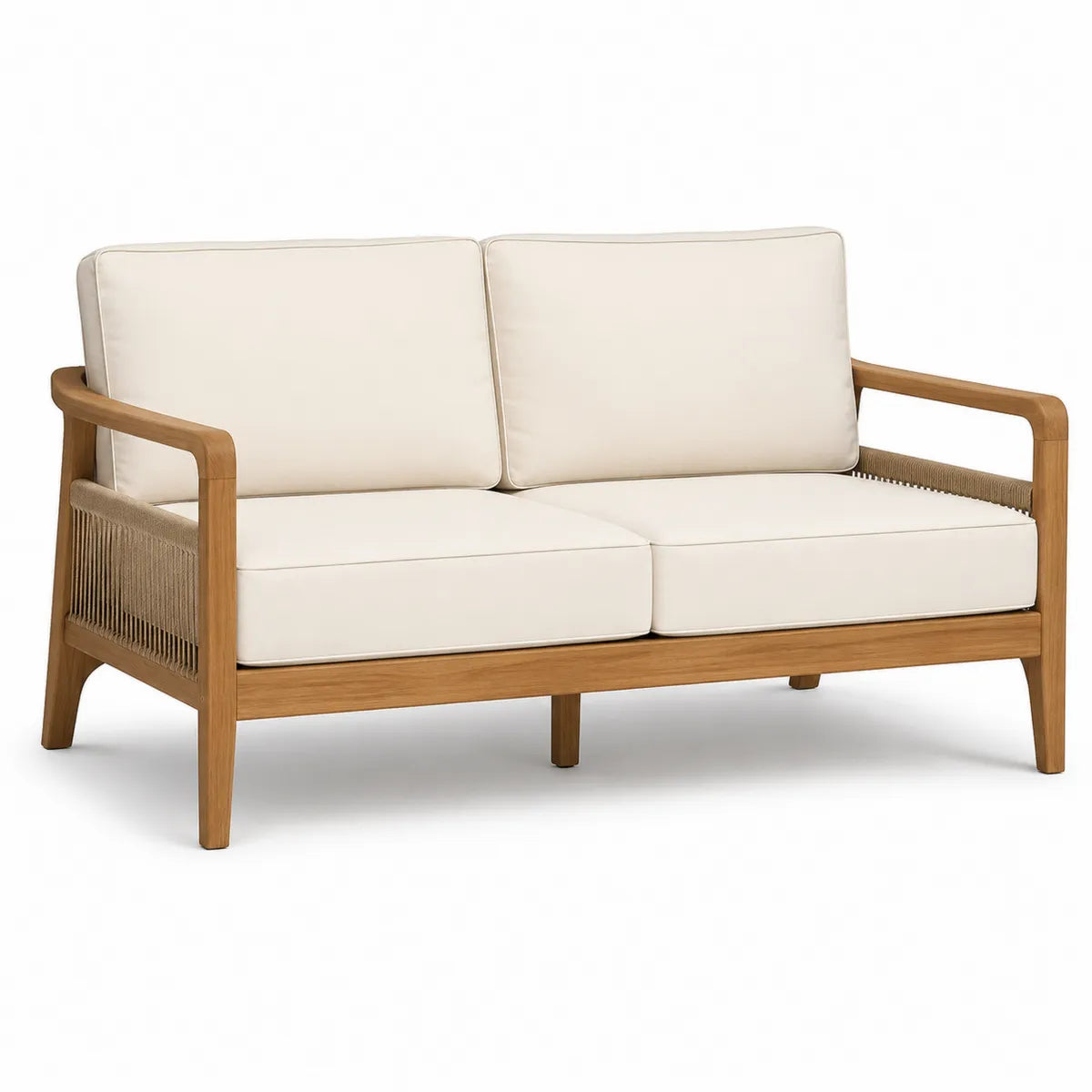 Dwuosobowa sofa ogrodowa z drewna tekowego z poduszkami poliestrowymi