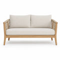 Sofa ogrodowa z drewna tekowego i beżową poduszką 140 cm