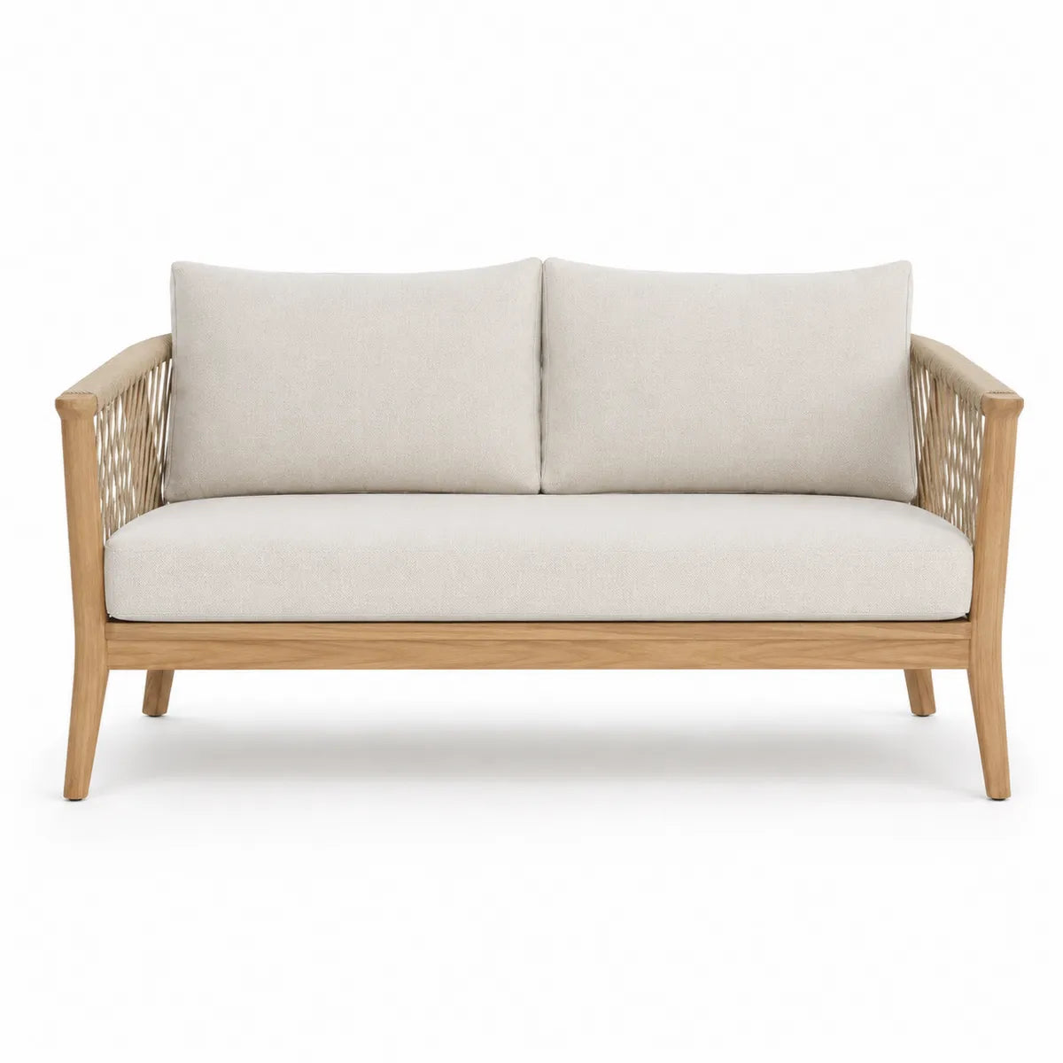 Sofa ogrodowa z drewna tekowego i beżową poduszką 140 cm