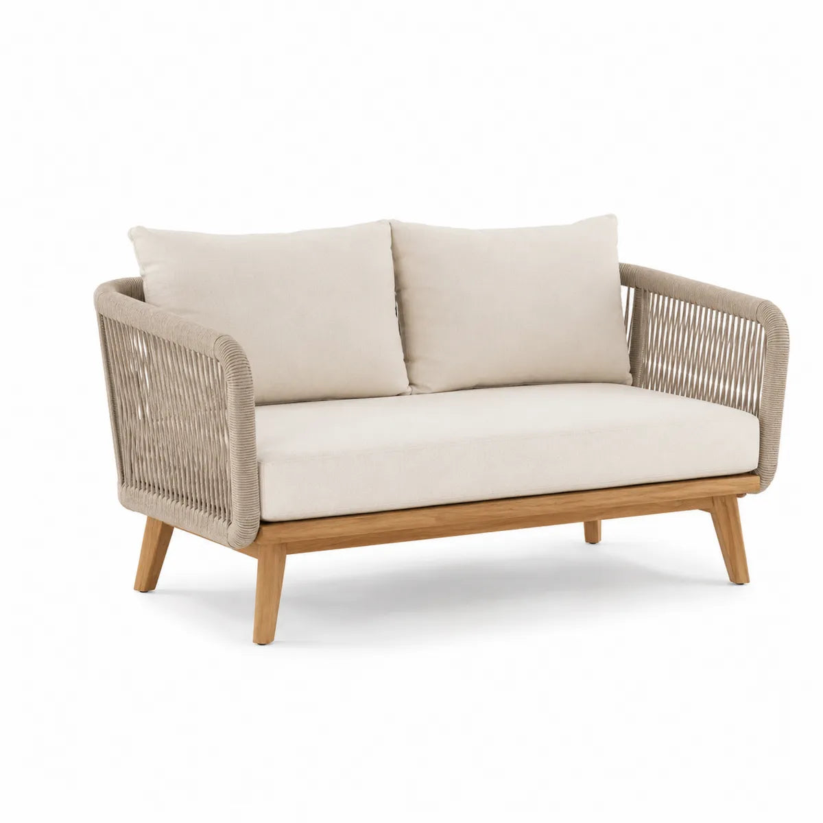 Dwuosobowa sofa z drewna tekowego i wodoodpornej liny