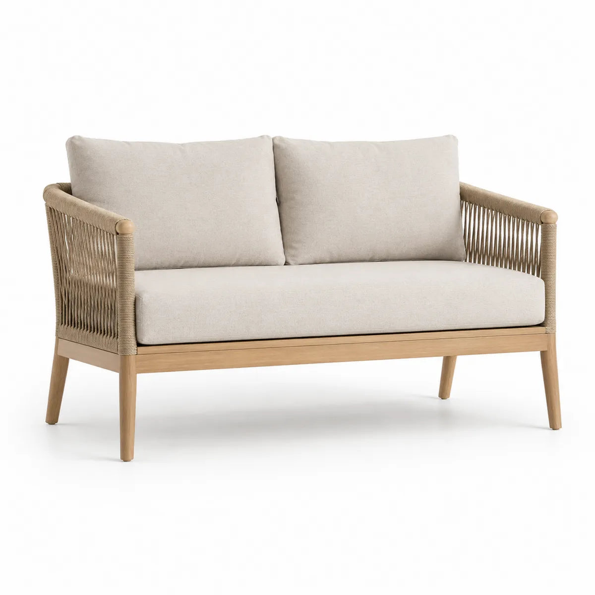 Dwuosobowa sofa ogrodowa z drewna i sznurka, beżowa, 120x75x80 cm