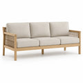 3-osobowa sofa ogrodowa z drewnianą ramą i plecionką, beżowa