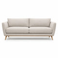 Sofa trzyosobowa beżowa, poliester, dębowe nogi, 210x85x75 cm