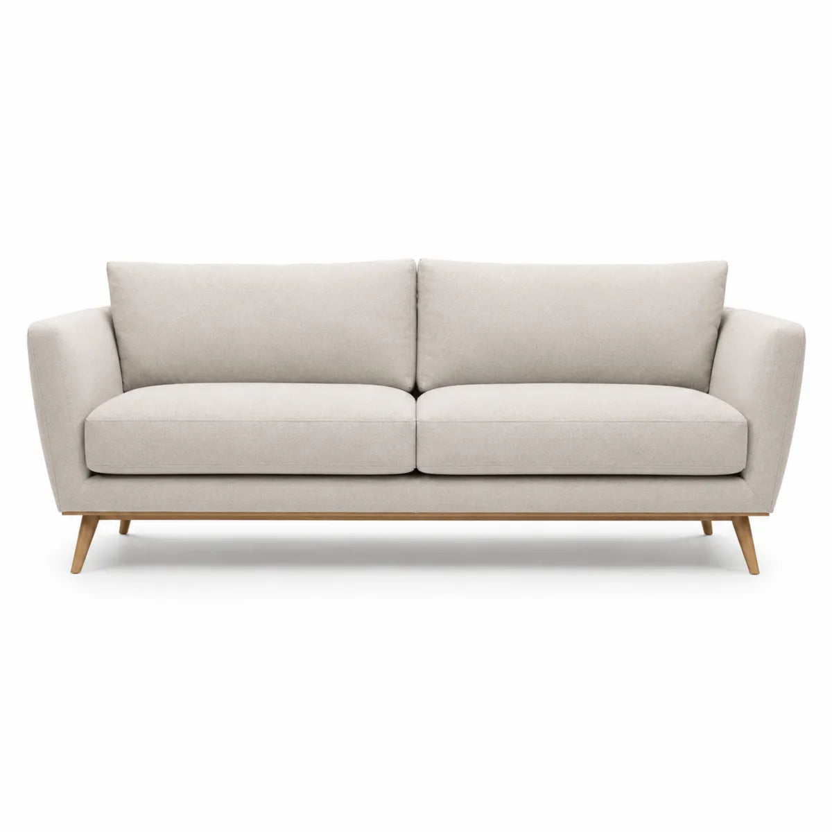 Sofa trzyosobowa beżowa, poliester, dębowe nogi, 210x85x75 cm