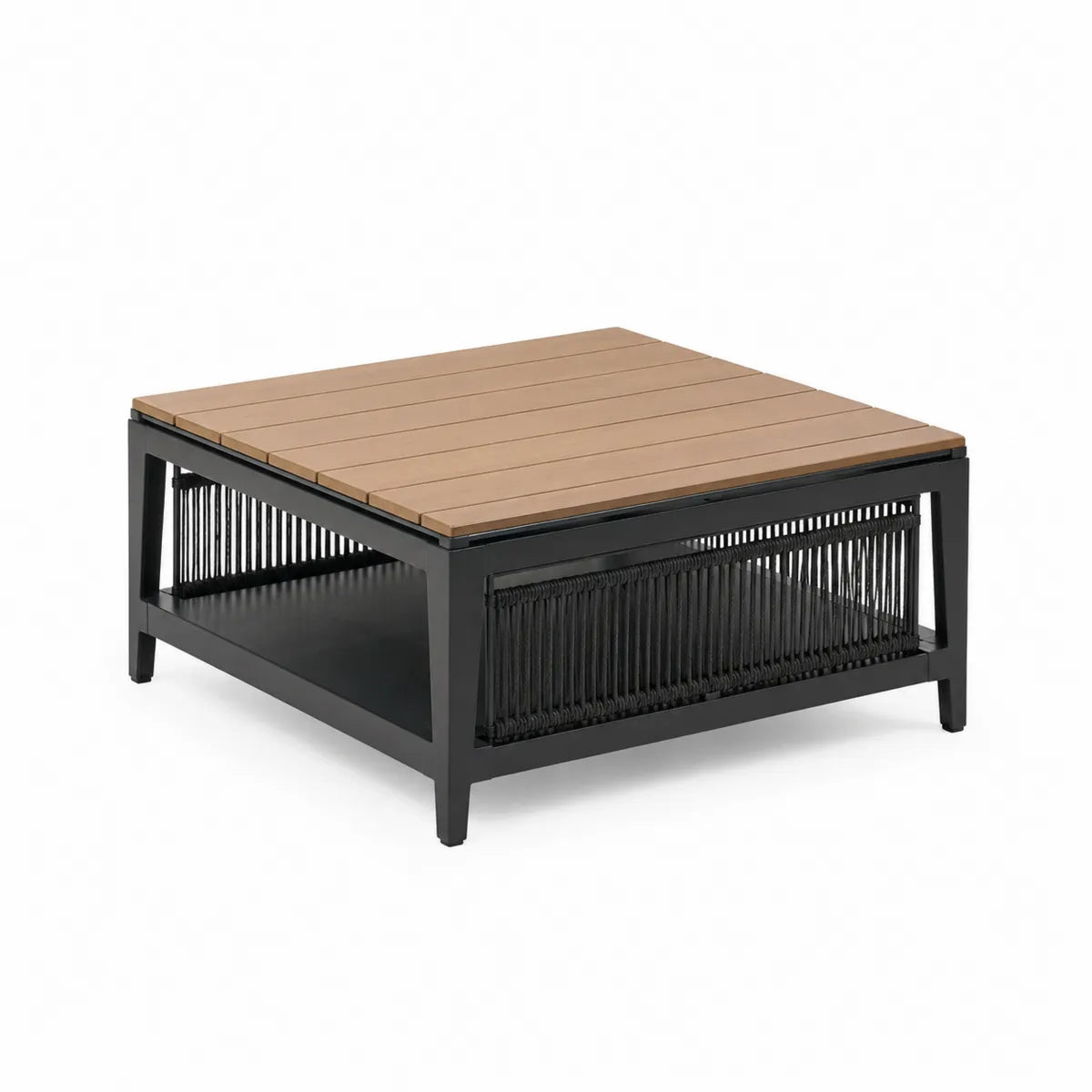 Stolik ogrodowy z drewna tekowego i aluminium 90cm x 90cm x 40cm czarny/brązowy
