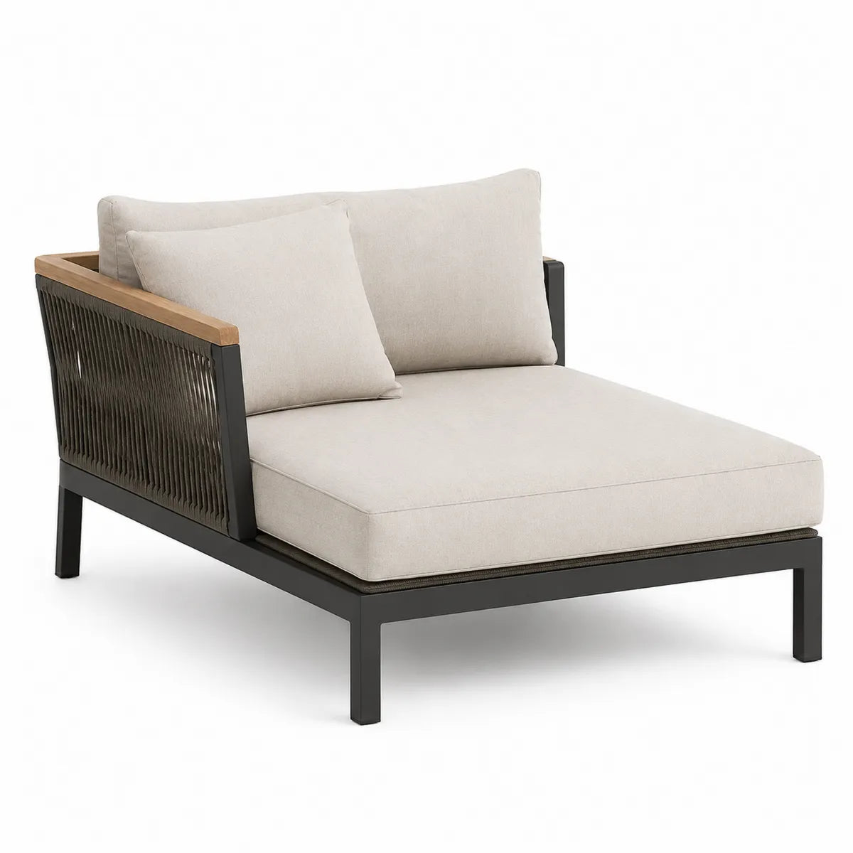Leżanka ogrodowa aluminiowa z drewnem teak, beżowa