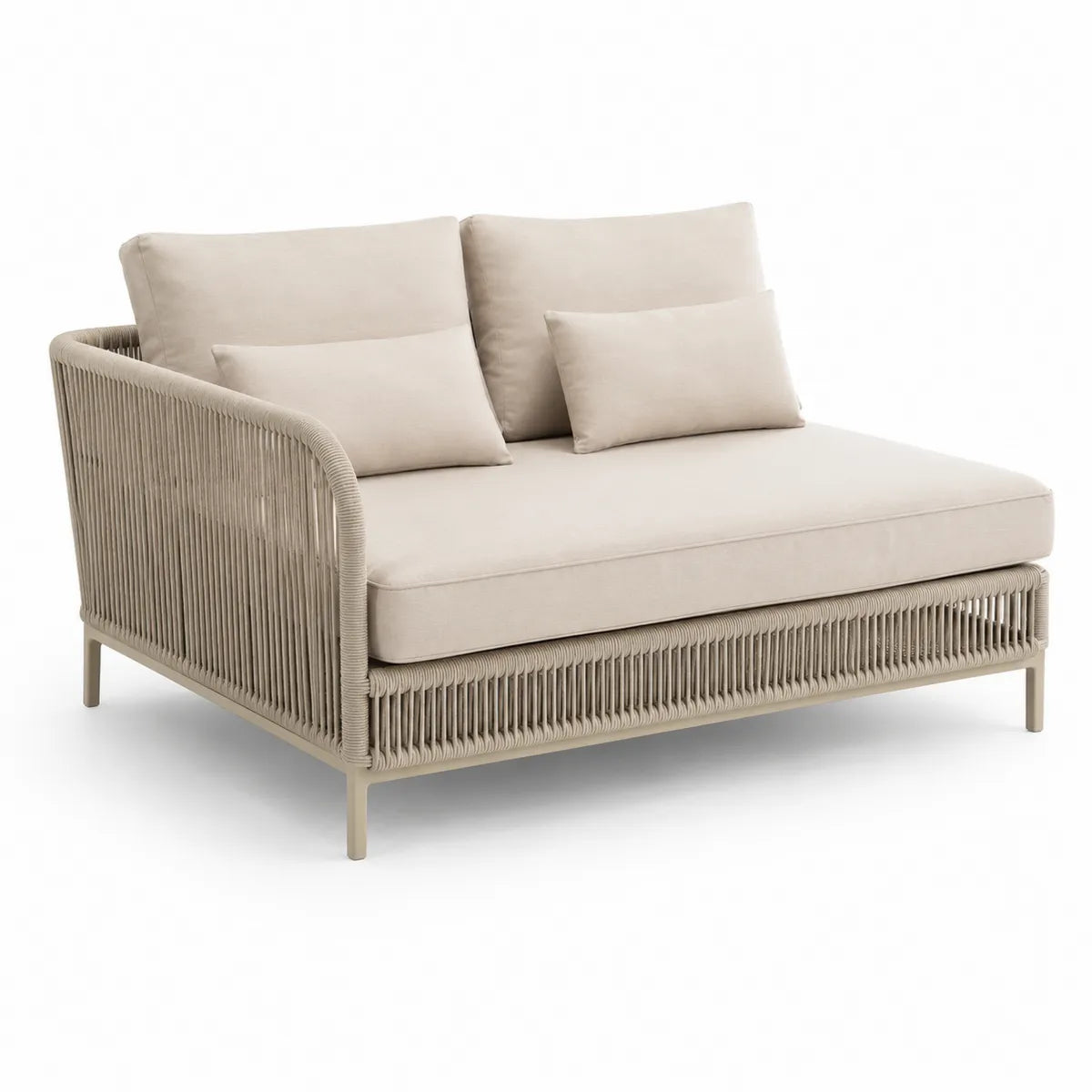 Sofa ogrodowa dwuosobowa beżowy poliester aluminiowa konstrukcja sznurkowa