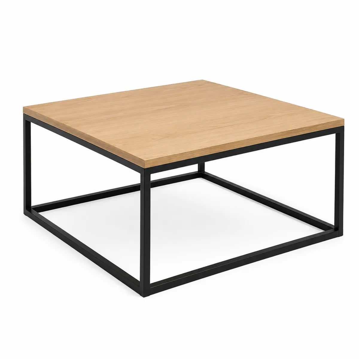 Stolik kawowy drewniany blat metalowa rama dąb 80x80x40cm