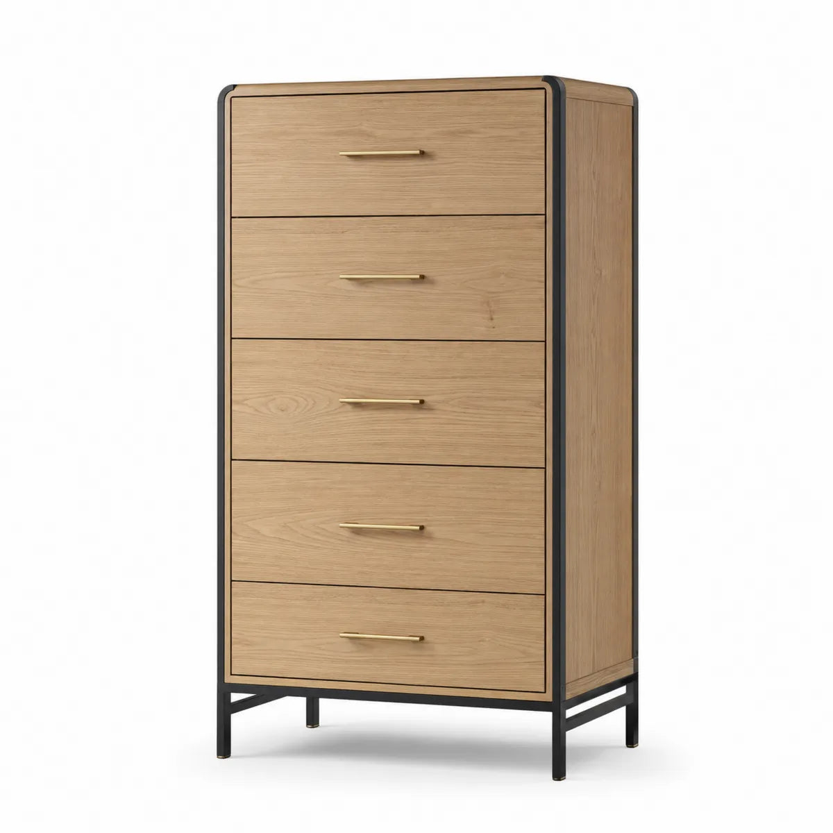 Komoda z 5 szufladami z drewna dębowego i metalu 60x40x120 cm