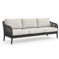 3-osobowa sofa ogrodowa z rattanu syntetycznego czarny z poduszkami jasnoszarymi 200 cm