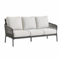 Sofa ogrodowa trzyosobowa z metalową ramą i szarymi poduszkami