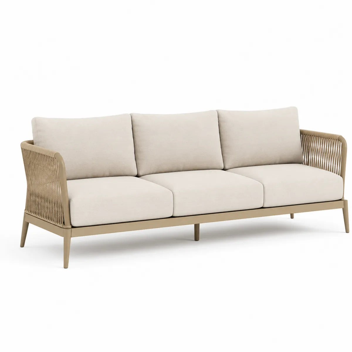 Sofa aluminiowa kremowa z tkaniną poliestrową 200 cm