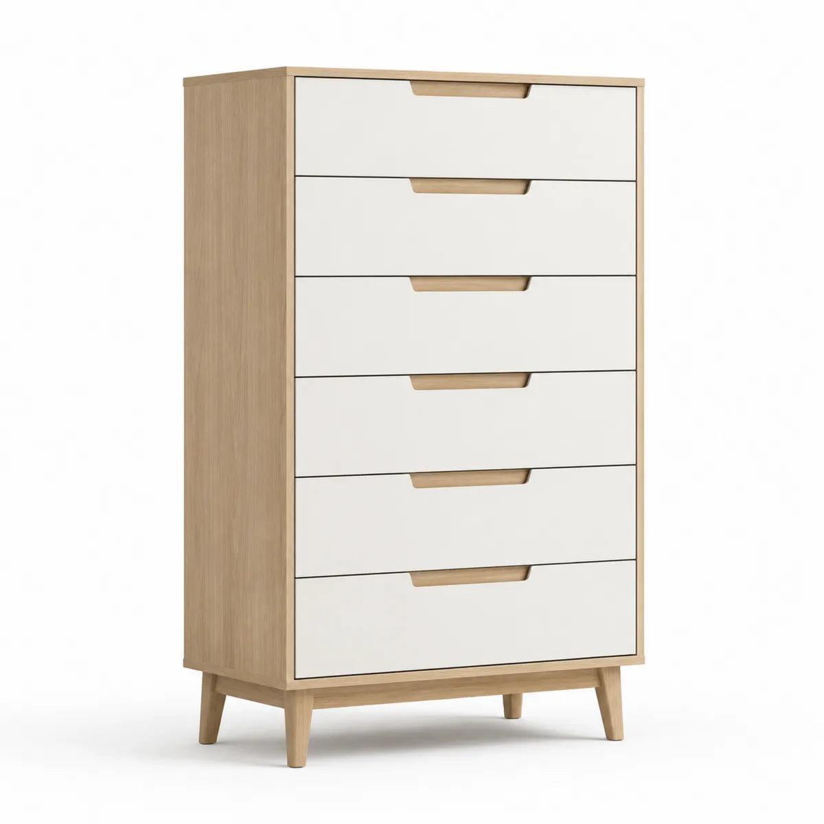 Komoda drewniana MDF biały z sześcioma szufladami 120cm