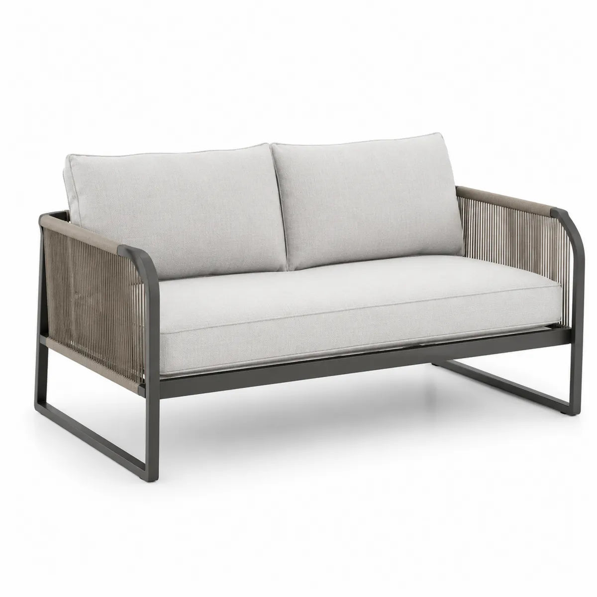 Sofa metalowa szara z plecionki poliestrowej 150 cm