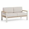 Dwuosobowa sofa ogrodowa aluminiowa z drewnianymi podłokietnikami