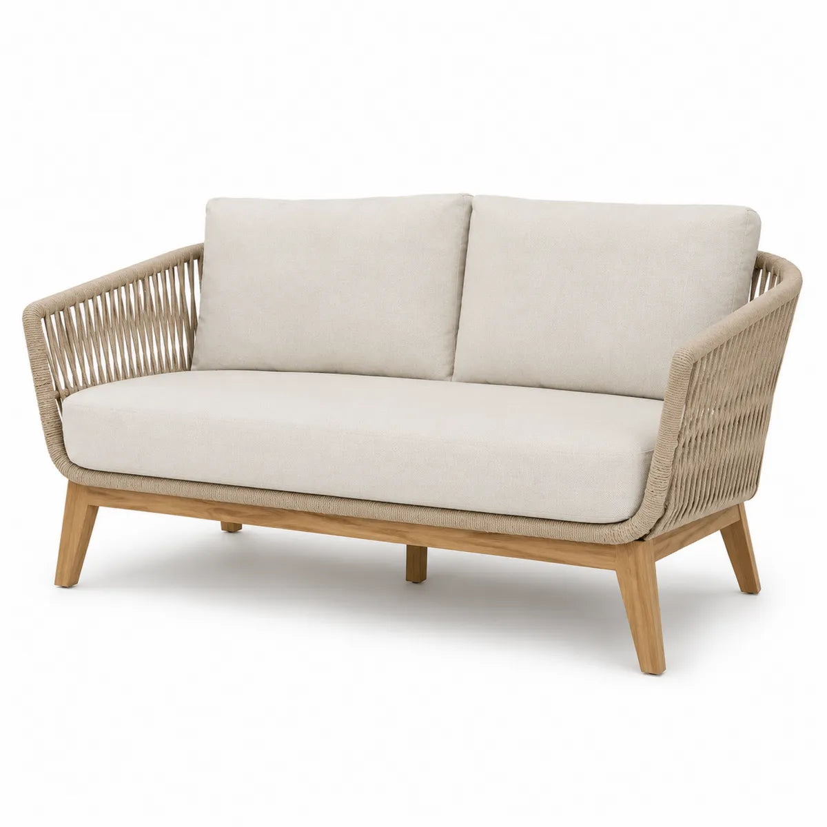 Sofa ogrodowa 2-osobowa tkanina syntetyczna i drewno teak 150x75x80 cm