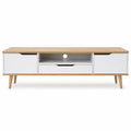 Drewniana szafka RTV biało-dębowa z MDF 120 cm