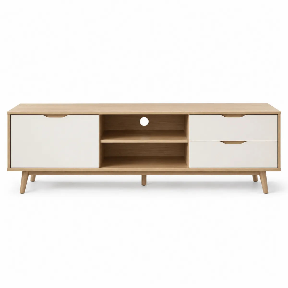 Szafka RTV z drewna dębowego i MDF, biały/dąb, 180x45x40 cm