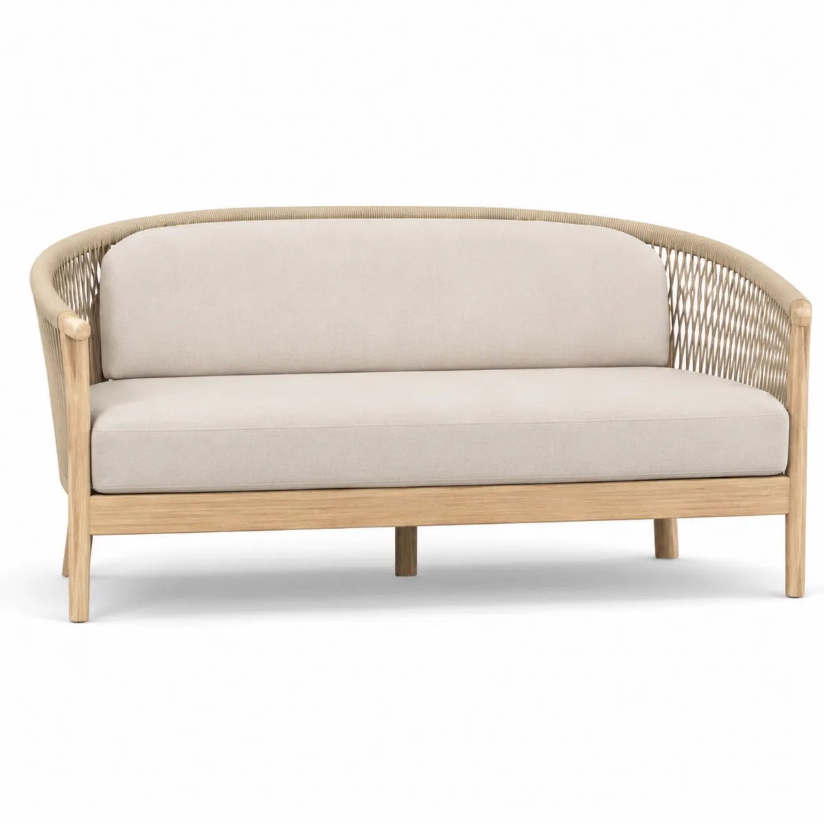 Sofa ogrodowa z drewnianą ramą i jasnobeżowym obiciem 180x80x75cm