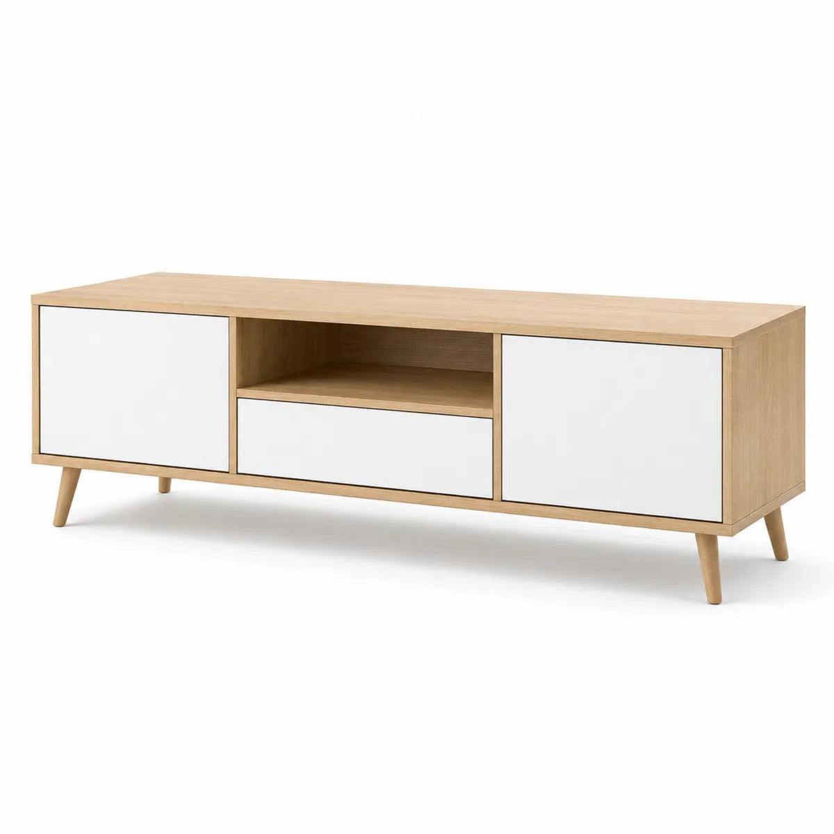 Szafka RTV drewniana i MDF dąb/biały 150x40x50 cm