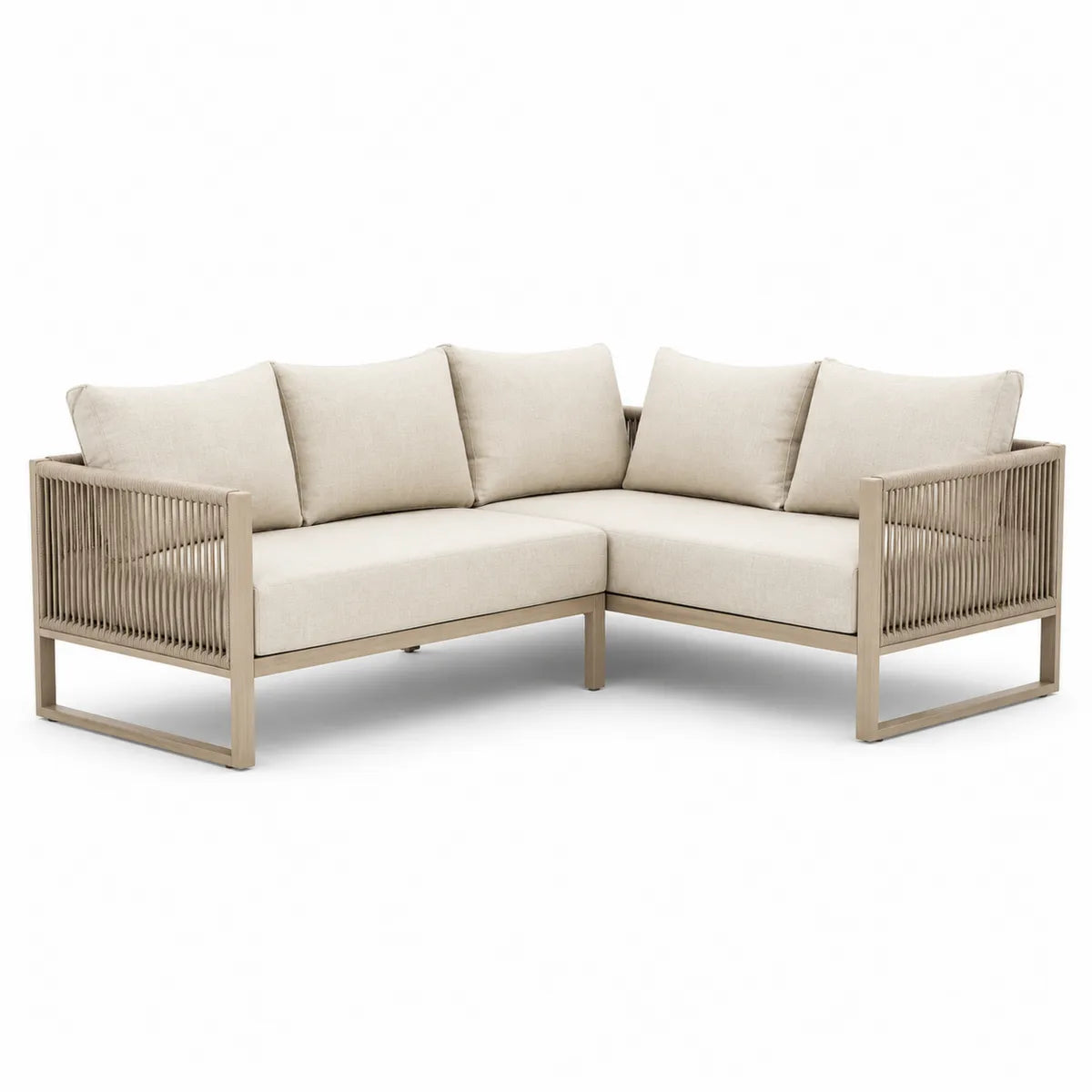 Sofa narożna aluminiowa z tkaniną beżowa 200 cm