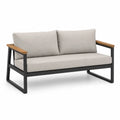 Sofa ogrodowa 3-osobowa szara metal teak